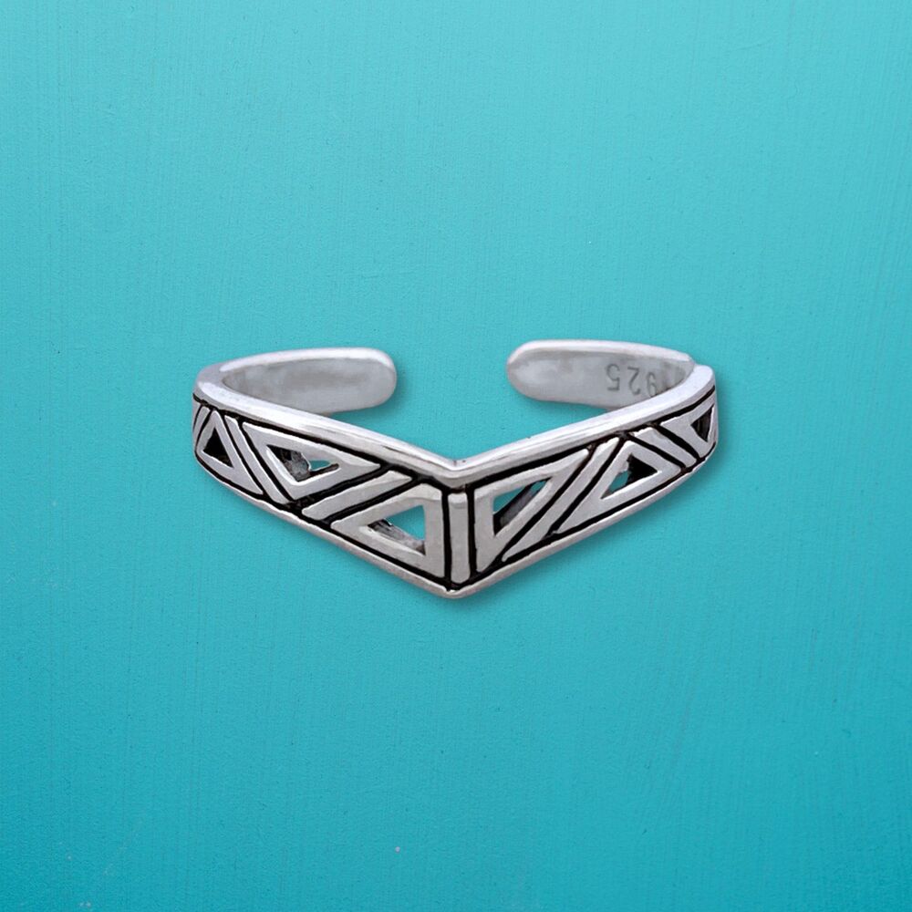 Sterling Silver Toe Ring for Woman, Silver Chevron Tribal, Adjustable, USA
